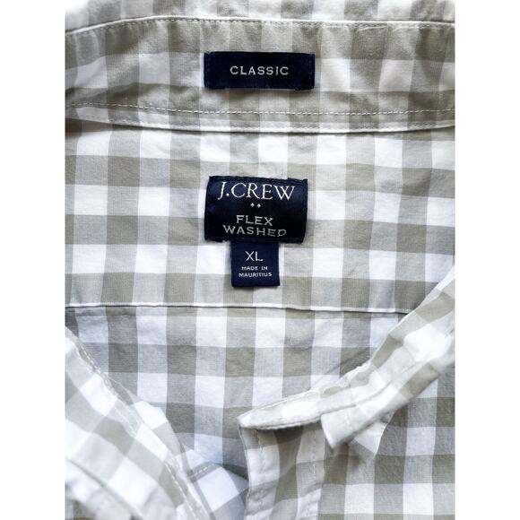 Men's J.Crew Factory Gray and White Checked Dress Shirt Classic Flex Washed XL - Picture 2 of 6